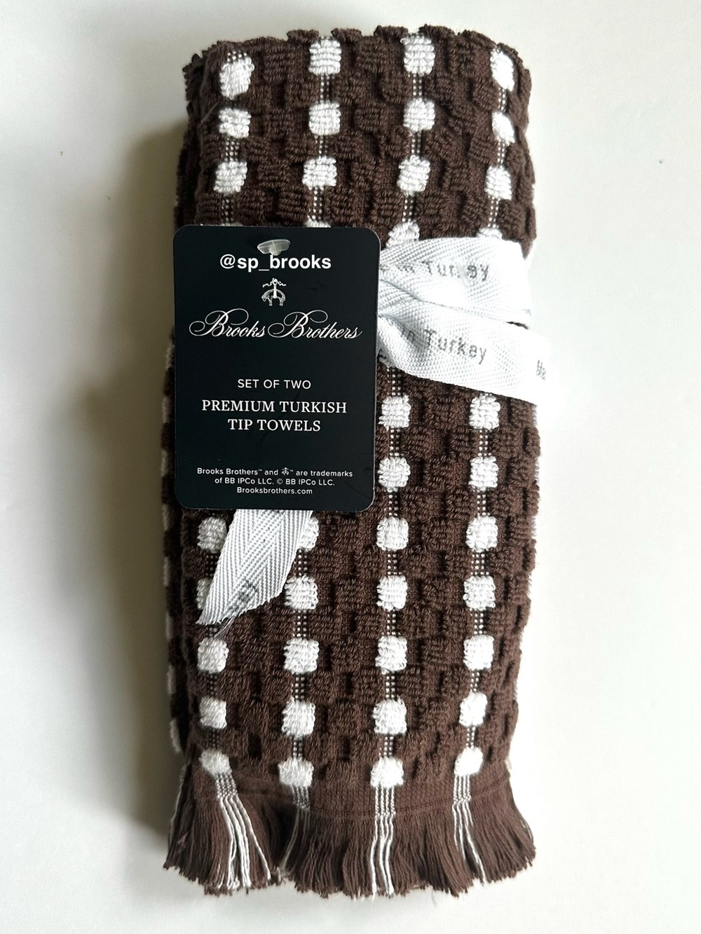 🎁2PC Brooks Brothers Premium Turkish Cotton Tip Towel Set - Brown and White
